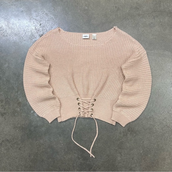 Buckle Daytrip Drop Shoulder Corset Eyelet Lace Up Knit Sweater - Picture 1 of 7